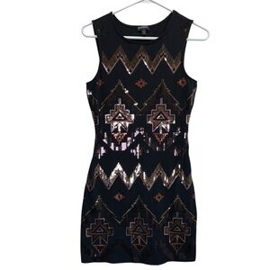 Express Black and Gold Southwestern Design Sequin Dress. Size XS